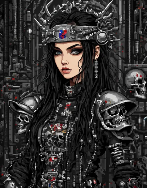 in style of pixel art, in style of metalhead fashion design , portrait ，beautiful detailed，