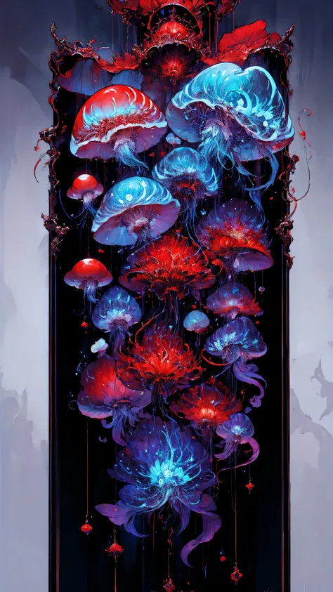 red voidWill-O&#39;- Fireflies水母，red void，Will-O&#39;- Fireflies，Red jellyfish，flame jellyfish，Jellyfish structure，HD，Ultra-clear