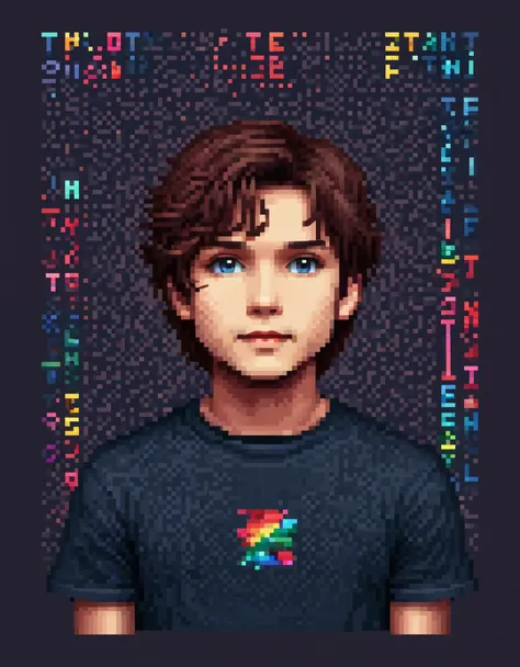 pixel font，in style of data visualization design , portrait， in style of t-shirt design ,