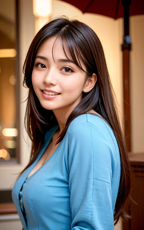 highest quality, figure, super detailed, finely, High resolution, 8k wallpaper, 完璧なダイナミックな構figure, beautiful skin, (big eyes), 20 year old beautiful girl, natural color lip, (sexy pose), mid chest, smile, Highly detailed face and skin texture, Detailed eye...