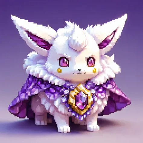 pixel art,pixel art,palworld knox,white,(purple short cloak),brooch:head of state:purple gem,,cute,,3d,8k,,polygon,three dimensi...