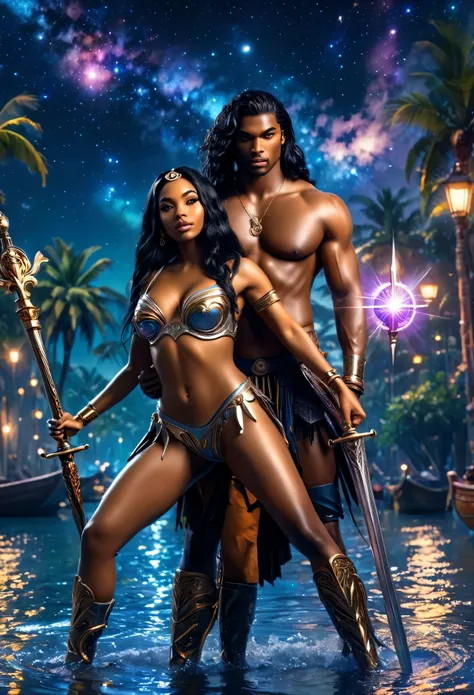 novel in futurist kingdom of ashanti, on a boat, a man and a woman, (((a teen:1.7 couple in 16's))), a beautiful young darkskin ...