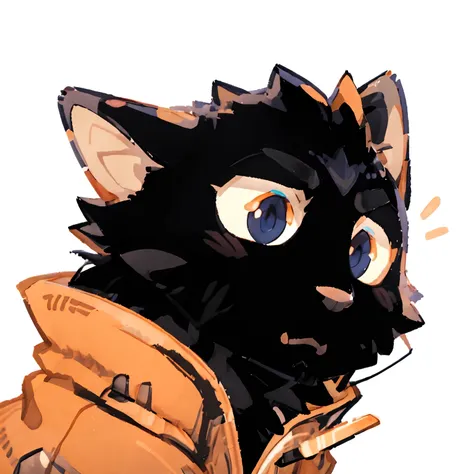 furry，male，avatar，black cat，black fur，Wearing an orange jacket，  Furry style，furry affinity, high resolution, Cartoon rendering art style, black and orange, furry characters,