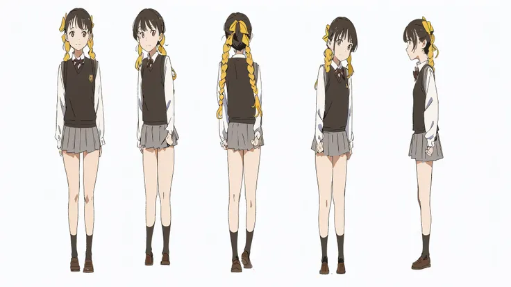 One was wearing a school uniform、Arafad image of girl with long hair, Single character full body, full body single character, anime characters reference sheet, female anime characters, anime full body illustration, full body character, anime style characte...