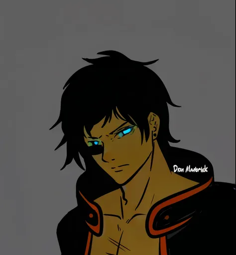 Anime art, A teenager with short brown hair and blue eyes glowed in the darkness 