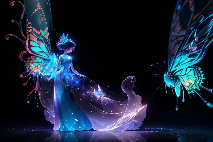 In this 4K 16:9 image, a glass pen skillfully etches the contours of a graceful girl as she dances, her lithe figure coming to life on a radiant, glowing paper backdrop. The girls movements are captivating, and around her, an enchanting array of butterflie...