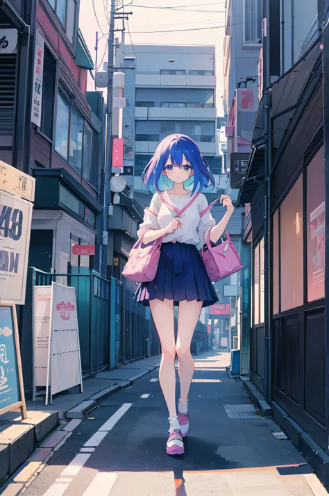 anime girl walking down a street with a bag in her hand, dreamy psychedelic anime, anime visual of a cute girl, lofi girl, beautiful anime art style, trending anime artwork, anime aesthetic, clean detailed anime art, anime vibes, anime style illustration, ...