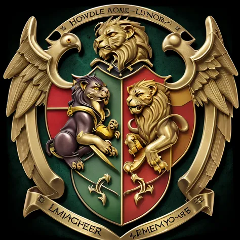 A Hogwarts epic Gryfinddor badge is a gold and scarlet lion