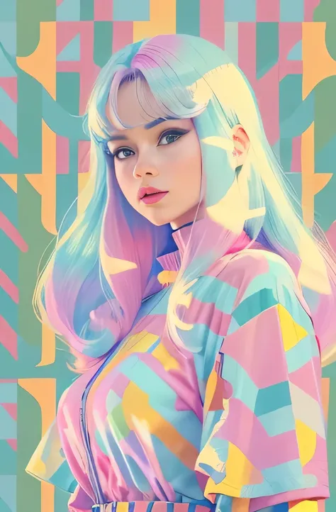 1990s, 1girl, pastel fashion, sfw, dynamic, pattern background