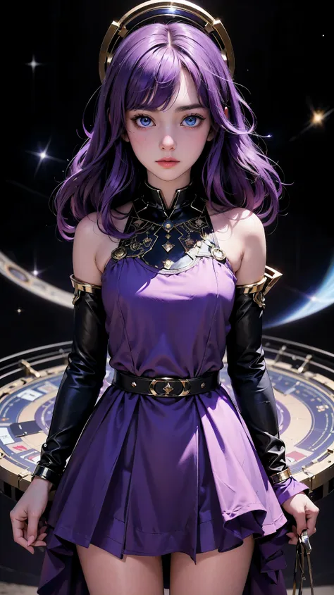 (top-quality), (masterpiece), (a high resolution),8k, beautiful young girl, representation of saturn planet, girl with purple ha...