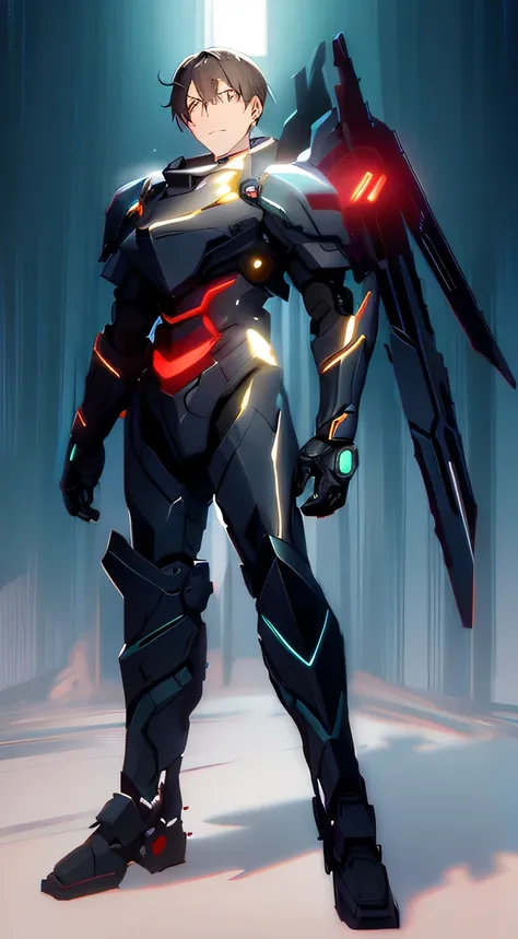 Black mecha armor with red glowing light