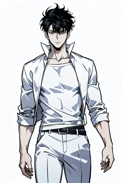 masterpiece, ultra detailed, 4K, 8K, 32K, intricate, (((1boy))), ((black hair)), ((no background)), white background, detailed eyes, white shirt and black pants, school uniform, handsome young man, 20 year old, (((same character))), dynamic pose, anatomica...