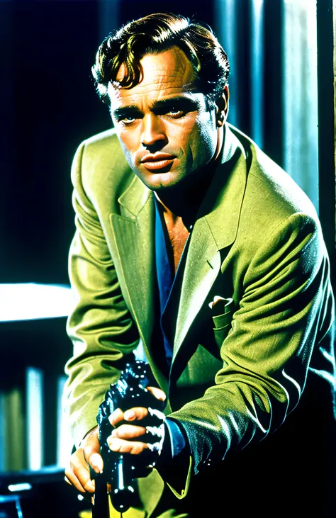 Marlon Brando as Jame Bond , young, handsome man with a golden gun ,Nolan Cinematic