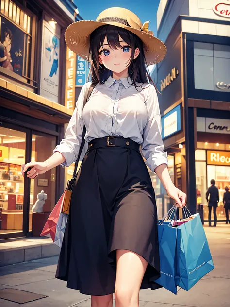 masterpiece,one woman,cute,cowboy shot,turn to the side,Shopping mall