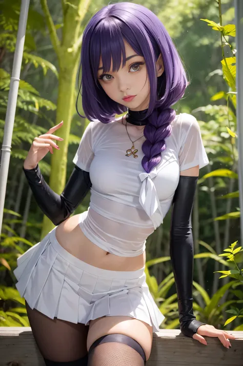 anime girl with purple hair and a white shirt posing in a forest, seductive anime girl, attractive anime girl, beautiful anime girl, anime girl, young anime girl, an anime girl, ilya kuvshinov landscape, pretty anime girl, ilya kuvshinov. 4 k, (anime girl)...