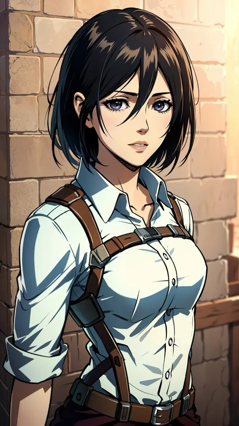 (masterpiece:1.2, best quality), photorealistic, (hyperrealistic:1.2), beautiful, mikasa from aot