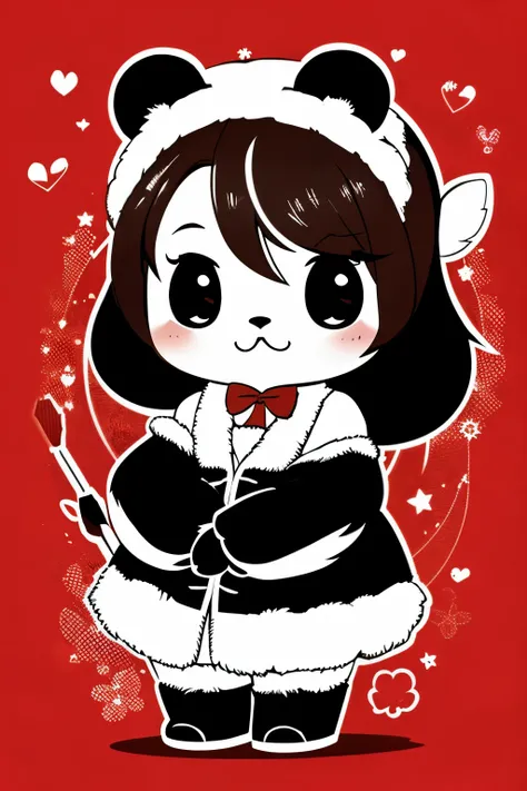 Sanrio-like panda character with red background