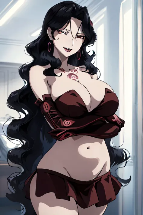 Lust, 1girl, solo, big breasts, chest tattoo, lips, gloves, jewelry, earrings, complex detailed background, casino environment, fancy interior environment, rich
interior, masterpiece, best quality, highly detailed, a anime girls in maid uniforms with a gun...