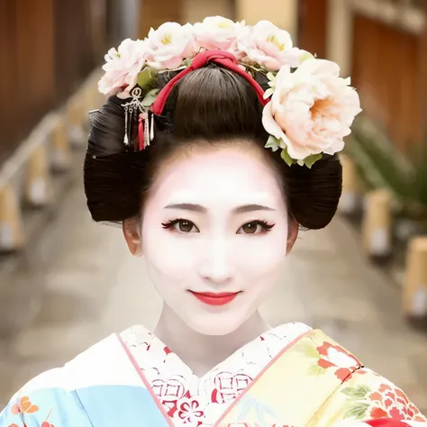 red kimono、hairpin,geisha makeup, geisha hairstyle, japanese geisha, geisha photo portrait, geisha makes up, beautiful geisha, t...