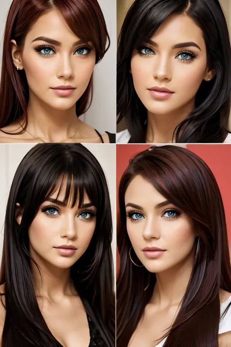 Twins, {1  bule eyes_red hair 2 green eyes_black hair}, 