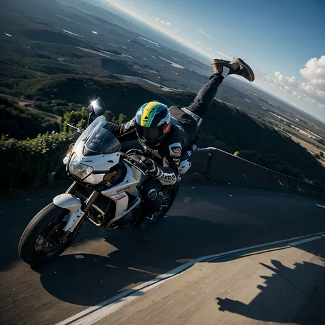 Joven en moto cros volando en el espacio