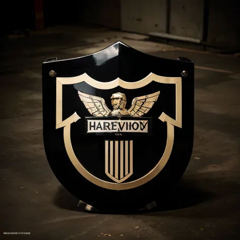 "Please use the Harley Davidson shield as the base and overlay the text 0+ RH positive in a legible and aesthetically pleasing manner. Ensure that the text integrates well with the shield design and is clearly visible on a reflective sticker for my motorcy...