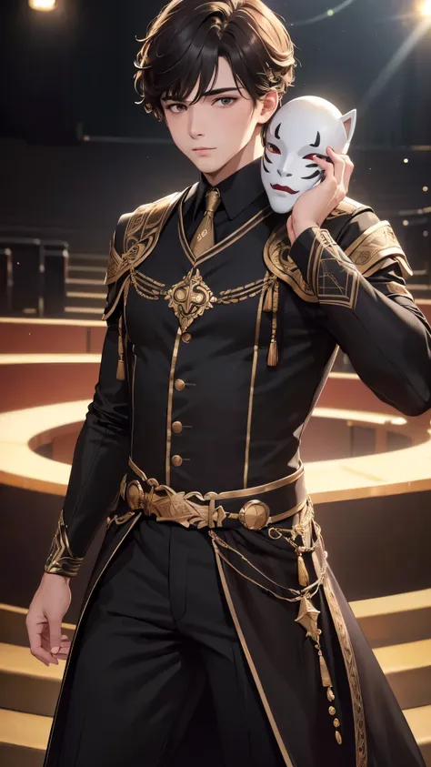 (best quality,4k,8k,highres,masterpiece:1.2), ultra-detailed, 1boy, masculino, with mask , on a theater stage