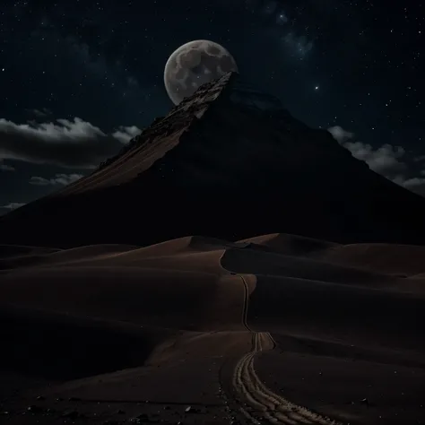 bare mountain,dark athmosphere,moon,deserted,scary,triangle,