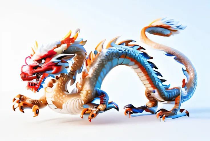 Chinese dragon，White background，3D effect，surreal