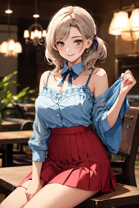 highest quality、High resolution、detailed background、Beautiful and dense face、beautiful and smooth skin、skin texture、cute10代の美少女、(three women)、huge breasts、perfect body line、braided ponytail、cute髪型、cowboy shot、
He looked at me with a happy expression.、smile...