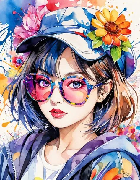 beautiful woman portrait, Sylvia Pelissero watercolors, colorful flowers、beautiful eyes、 abstract art, intense watercolor, watercolor detailed art, watercolor splash, surreal, avant-garde pop art, Beautiful and expressive paintings, Beautiful artwork illus...