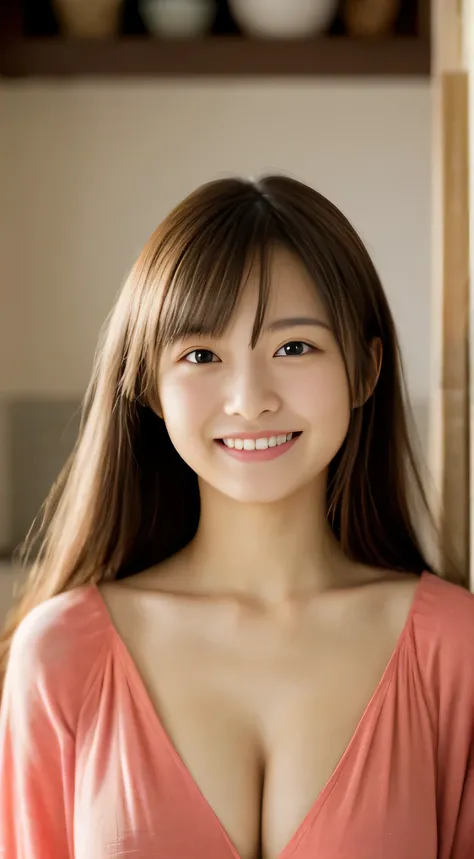 masterpiece,best quality,(Japanese ),((Beautiful girl)),cleavage,indoor,(perfect body beauty:1.2),(shy smile),beautiful teeth,