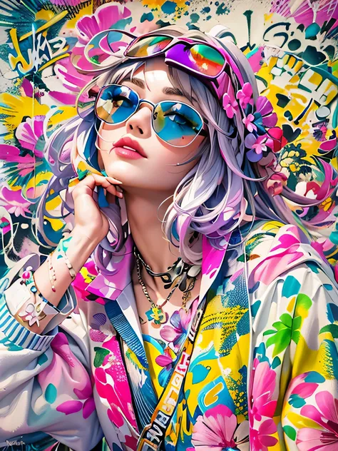 8K quality, watercolor painting, stylish design, (((The strongest beautiful girl of all time))), (((Japanese)))、Idol、clear, Stylish sunglasses, Fashionable hats, (((highest quality))), bob hair, lips in love, HDR, ((Detailed details)), stylish fashion, det...