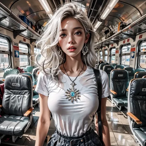 nfsw,Realistic, photo, photo real, 16k, 8k, best quality, masterpiece, ultra-detiled, rawphoto, digital fashion art、T-shirt with precious white and black、Fashion Model、gray haired white woman、sitting in an empty train、digital art
//Character
BREAK
1girl, f...