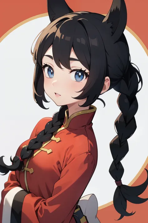 Pokémon-like, black hair, Braid, Chinese style, Moe sleeves, whole body