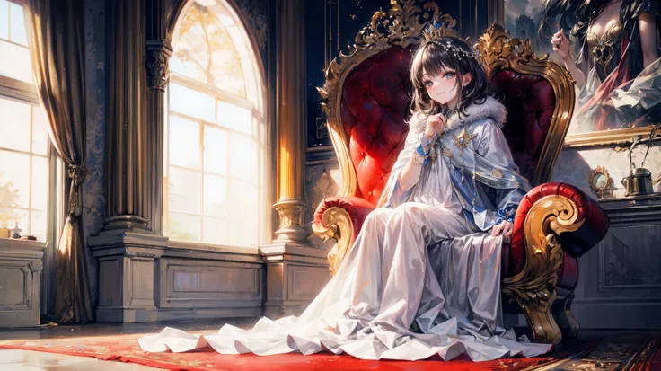 (best quality,4k,8k,highres,masterpiece:1.2),ultra-detailed,(realistic,photorealistic,photo-realistic:1.37), (solo), A cute very little (boy:1.1) wearing a white cloak and a (very long silk long dress:1.1), (prince:1.1), (best wrinkle, best shadow), (White...