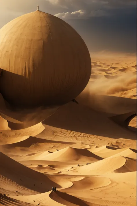 masterpiece, best quality, extremely detailed, hyperrealistic, photorealistic, sandstorm, sand dome