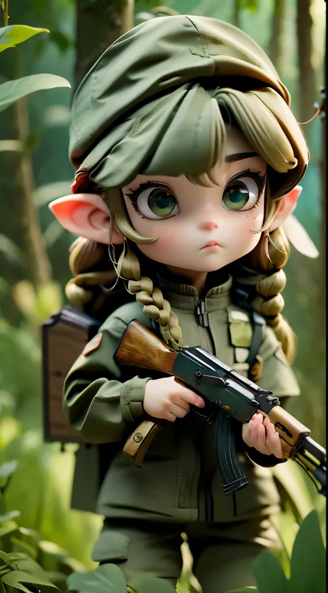 female elf soldier, (elf with golden braided hair), (solo), forest russians military camouflage uniform, detailed eyes, detailed...