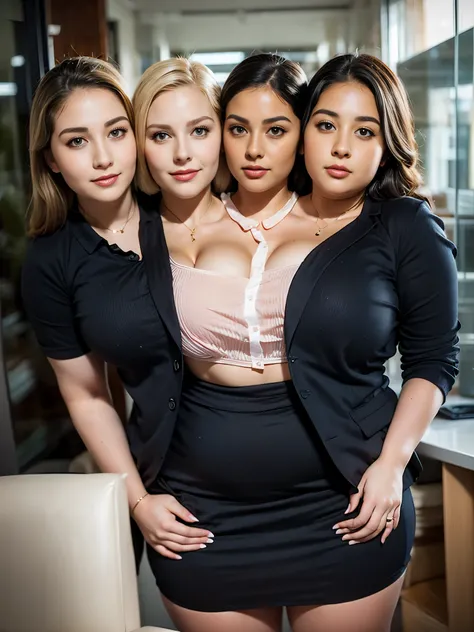 (((3heads))),**Render**: full body, girl, woman, fat 1 person, fat, feminine face, no facial hair, no body hair, (((Dressed like an office worker))), blonde, overweight, thick, cute face, morena, detailed skin, A detailed eye, Rendering in highly detailed ...