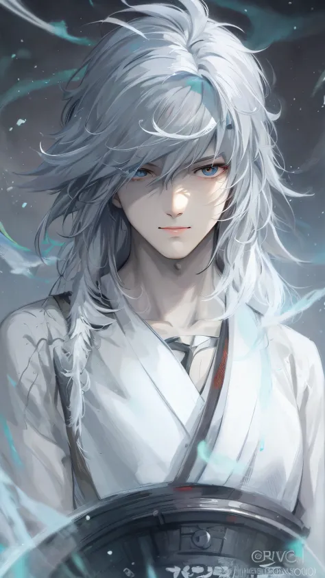 Close-up of the white-haired boy, beautiful figure painting, Gurwitz, Gurwitz style artwork, White-haired God, Yang Jian, Epic and beautiful character art, Amazing character art, FAN Qi, Wu Zhun Shifan, Gu Wiz on pixiv art site, Cold face,