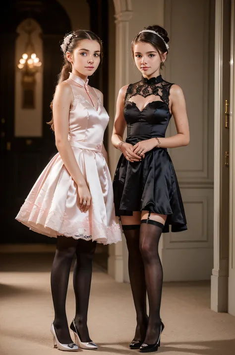 (((cute girl :1.2))), (black stockings)(wedding dress) ((1 polish,  teenage girl)),(((pink, black and white wedding outfit))), (...