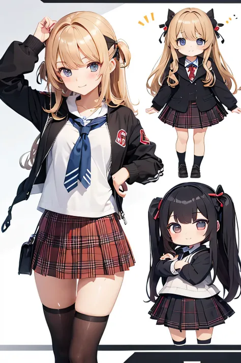 high school girl　cute　Are you okay　whole body　chibi character　no background　smile