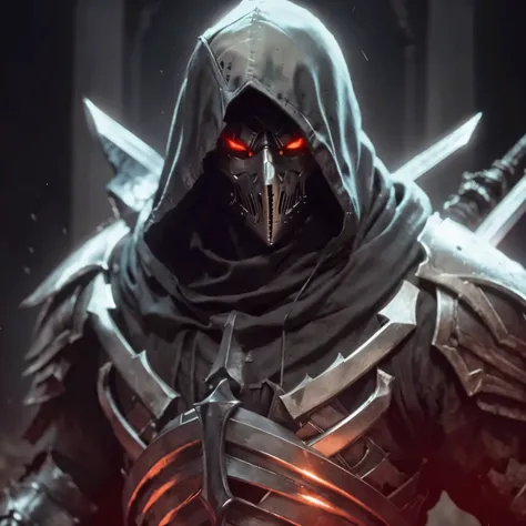 Close up of a person with shinning black armor holding a sword with black blade in a dark room, dark souls art style, dark souls art, shadow armor, evil knight