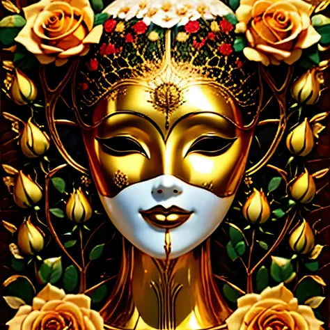 （best quality，4k，masterpiece：1.2），super detailed，lifelike:1.37，Beautiful symmetrical photo oiled with thick brush strokes and wet paint, Proportional gold, melted wax |, Visible strokes, portrait among roses，surrounded by crystal ball, Mosaic wireframe 3d,...