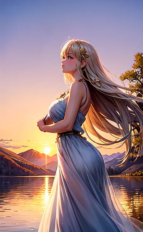 1 girl, serene expression, mesmerizing eyes, straight long hair, flowing dress, poised posture, porcelain skin, subtle blush, crystal pendant
BREAK
golden hour, (rim lighting):1.2, warm tones, sun flare, soft shadows, vibrant colors, painterly effect, drea...