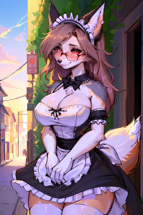 (Rich details and an extremely refined eye:1.5),(maid uniform:1.5),(hairy girl,(fox girl:1.5),(best quality,4K,8K,High resolution,masterpiece:1.2), super detailed,maid outfit, fox-like red hairy girl with short hair, fluffy hair, Shy, beautiful red eyes, w...