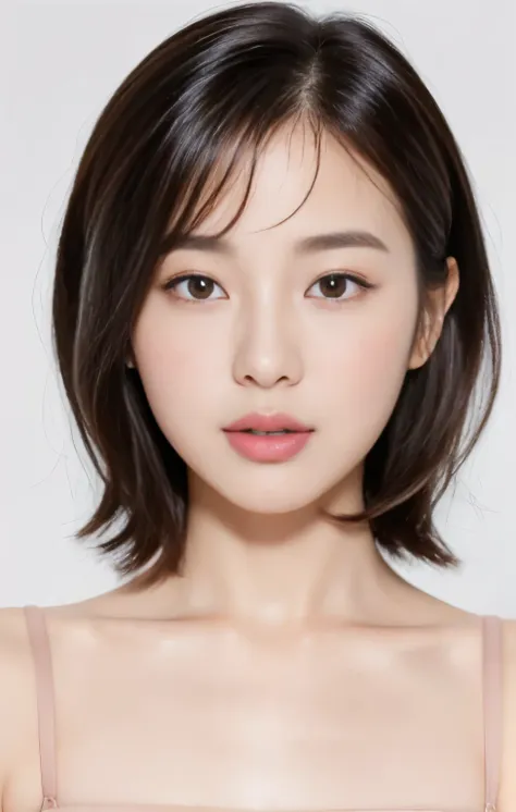 one beautiful korean girl, ((highest quality, 8k, masterpiece: 1.3)), sharp: 1.2, ((bob hair: 1.2)), (white background: 1.2), ve...