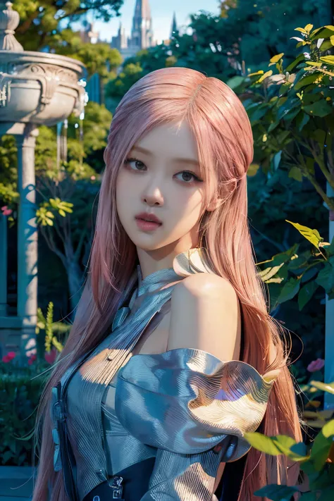 rose from blackpink, all body picture, camera in distant, pink hair, (full body), shocked pose, standing in casual clothes in a ...