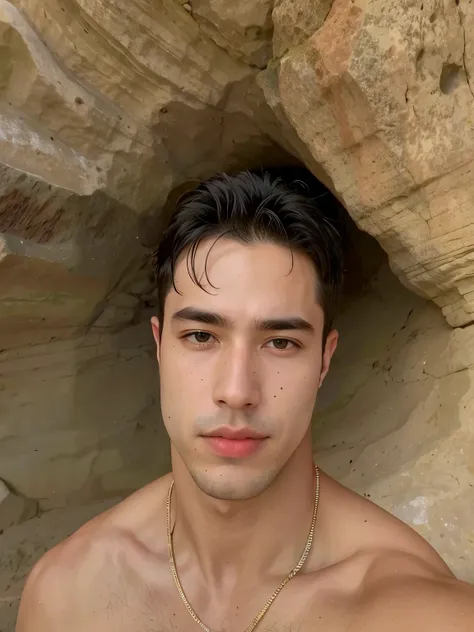 There is a man who is standing in front of a rock, 18 anos de idade, tommy 1 6 anos, rosto perfeito e menino, 1 6 anos, jovem, taken at the beginning of 2020, perfect rosto bonito, profile picture with headshot, 22 anos de idade, rosto bonito, Zac Retz, Ju...