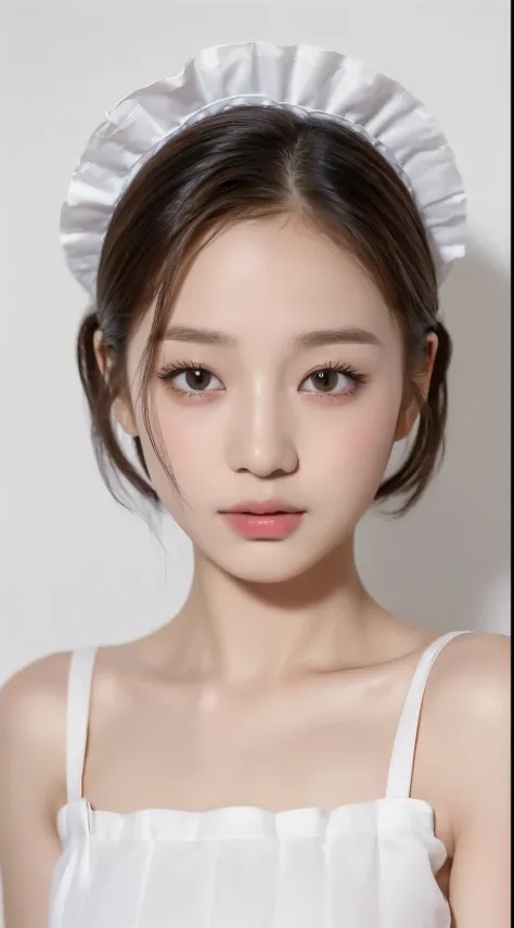 ((highest quality, 8k, masterpiece: 1.3)), sharp: 1.2,  (Maid clothes:1.2), ((bob hair: 1.2)), (white background: 1.2), Highly detailed face and skin texture, fine eyes, double eyelid, Frontal face looking at the camera, 13 years old,  cheek, baby face, li...